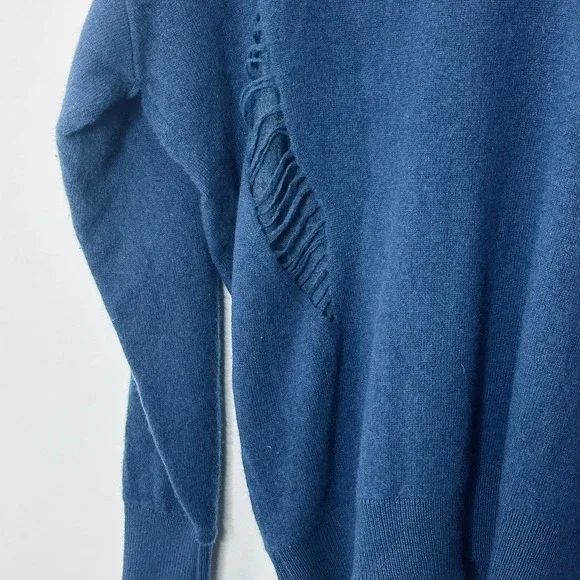 Helmut Lang Cashmere Navy Blue Distressed V Neck Oversized Sweater Womens Medium - Picture 10 of 13